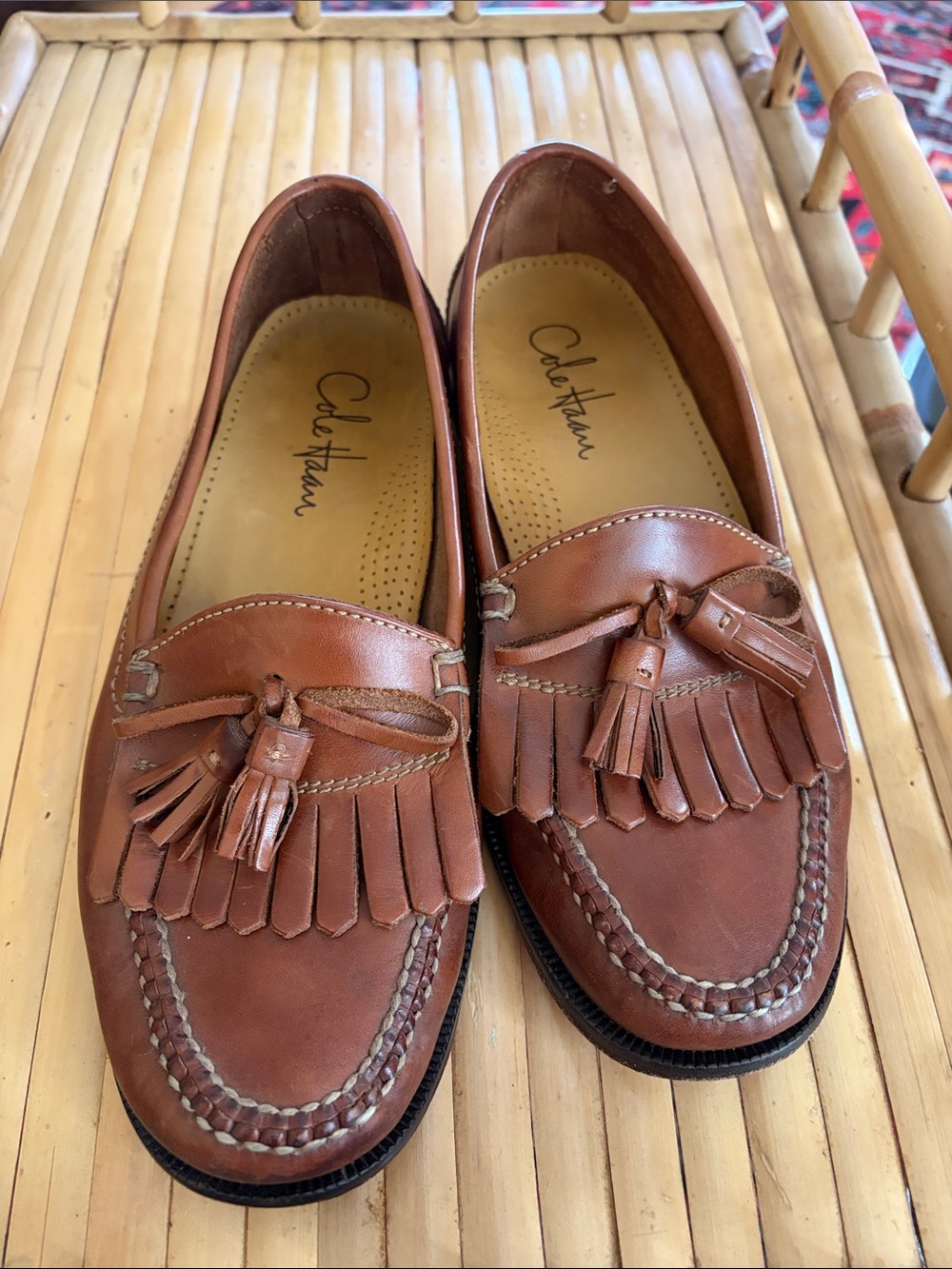 Cole Haan Tan Leather Tassel Kiltie Loafers